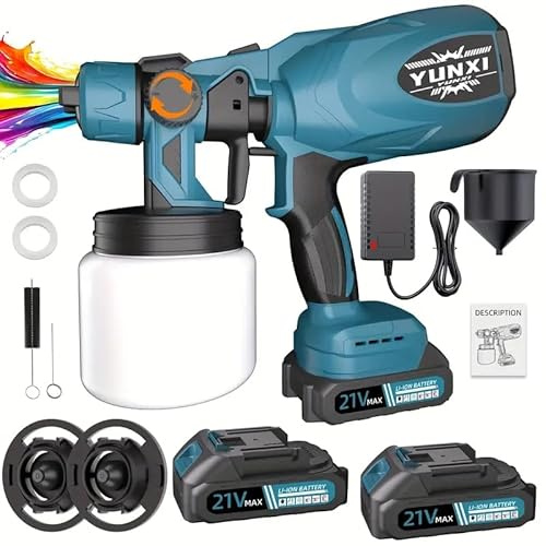 Cordless Paint Spray Gun - 3 Adjustable Spray Patterns, Removable Cup & Easy-Clean Nozzle, Lightweight for Walls, Furniture & Fences (High-Efficiency Version + Upgraded Batteries *2)
