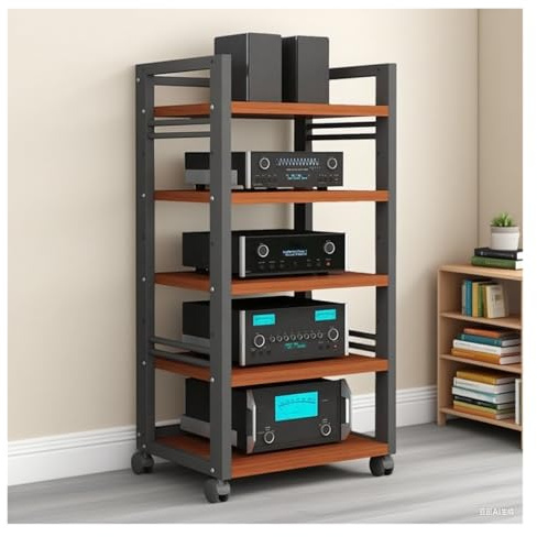 Mobile Stereo Hi Fi Rack Hifi Supporto Multimediale AV Regolabile A 5 Livelli, Torre Rack Audio Mobile, Scaffalatura Audio-video Multifunzionale, Supporto For Attrezzatura Da Gioco Con Rulli A 360°(A)