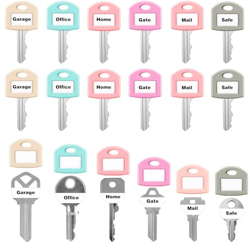 12Pcs Key Covers Caps and 12 Tags,6 Colors Key Caps Tags Covers Set Color Identifiers Keys Labels Fits Most Keys with Blank & Printed Labels