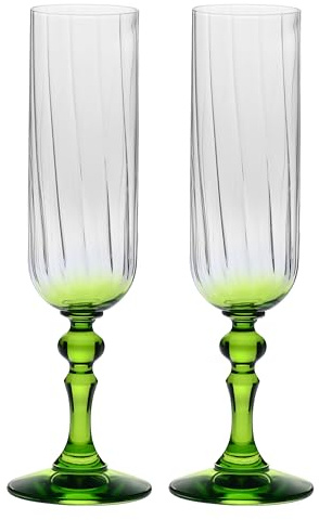 Krosno Copas de champán 220 ml con pie verde claro, juego de 2 – para mocktails, Mimosa, Prosecco, Cava y Spritz – cristal sin plomo – aptas para lavavajillas – Bubble Celebration Moments