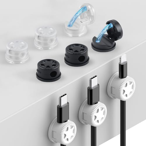 OTraki 9 Piezas Sujeta Cables Adhesivo 360° Rotación Mejorado, Organizador Magnético De Escritorio, Sujeta Cables Clip De Cable Para Escritorio, USB Carga, (Blanco, Negro, Transparente)
