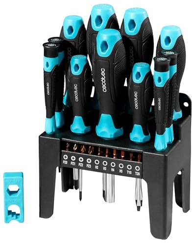 Cecotec Juego de Destornilladores 22 Piezas HardGyro 220 Magnetic. Acero CR-V, 10 Puntas de Acero S2 con Tratamiento Antióxido, Magnetizador Incluido, 4 Destornilladores de Precisión, Soporte
