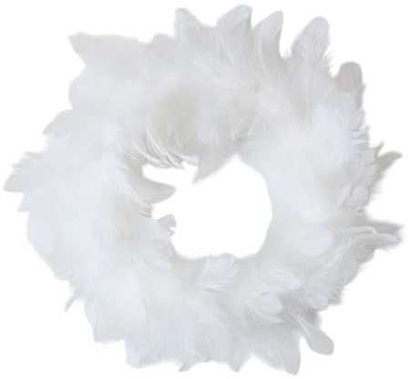 MACOSA KW301235 Federkranz Weiß 25 cm Ø Dekokranz modern Osterdeko Tischdeko Türkranz Dekoration Ostern Frühling Kranz Osterkranz (25 x 25 x 5 cm)