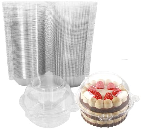 Hniuyun 100 Pack 4 Inch Clear Plastic Cupcake Boxes with Dome Lids, Stackable Individual Dessert Containers for Home Baking, Parties, Weddings, and Cake Shops