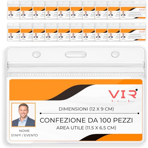 100 Fundas Porta Tarjetas Identificativas Transparentes de PVC 12 x 9 cm