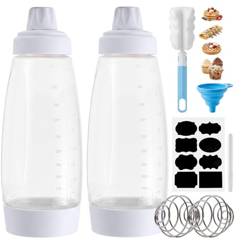 Happybase - Dispensador de masa de mano, 2 botellas mezcladoras de 1000 ml para magdalenas, panqueques, crepé, herramientas prácticas de cocina para el hogar
