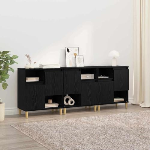 Teenpull Sideboard Black Oak Look Wood Material 60 x 35 x 70 cm Set of 3 with Doors and Shelves for Living Room Dining Room Office and Hallway Modern Storage and Shelf