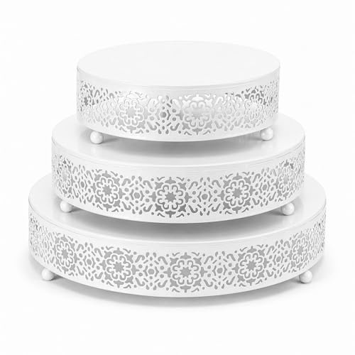 EVERGOODS 3-Piece Metal Cake Stand Set, Round Dessert Display Stands for Cakes, Cupcakes, Pastries & Candy, Decorative Serving Plates for Wedding, Birthday Party, Baby Shower & Afternoon Tea (White)