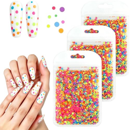 6 Stück Nagelkunst Glitzer Pailletten Set Fluoreszierende Nageldesign Konfetti Runde Nägel Kunst Pailletten für DIY Gelnägel Design