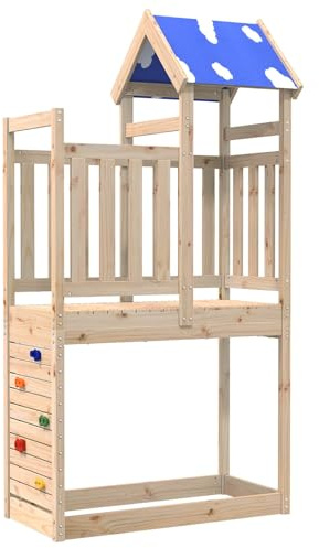 Ziaphsol Lektorn brun av massiv furu 110,5 x 52,5 x 215 cm för trädgård och terrass, med rutschkana och gunga för utomhusbruk, klättervägg, fantasi, äventyr, rörelse