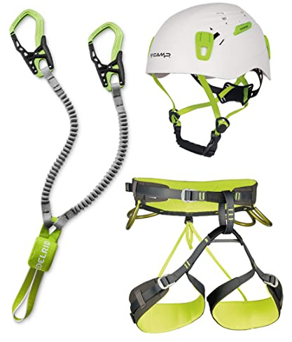 EDELRID Klettersteigset Cable Kit 6.0 + Klettergurt Camp Größe L + Helm Camp Titan White 54-62cm