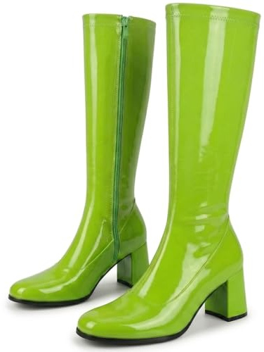 Golden Beads Damen Go-Go-Stiefel für Kostümpartys, 1960er & 1970er Retro, Große Größen 40-46, grün, 45 EU