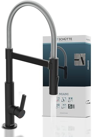 SCHÜTTE 79146 MIAMI Küchenarmatur 360°, Einhebelmischer mit ausziehbarer, magnetischer Geschirrbrause, Spültischarmatur Mischbatterie für die Spüle, Wasserhahn Küche Schwarz