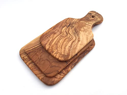 3er Set Schneidebrett mit Griff Handgemacht Käsebrett Servierbrett Kräuterbrett Olivenholz Holz Handarbeit Geschenk