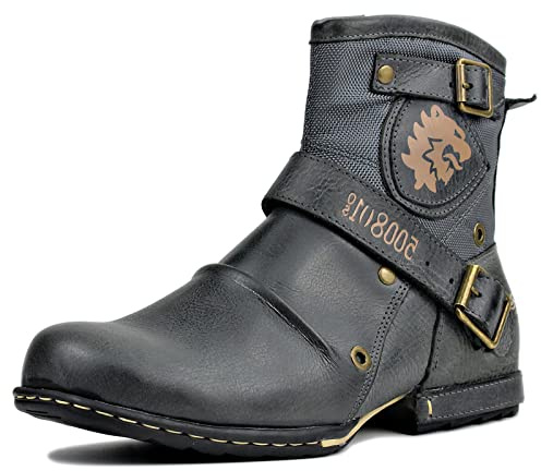 Herr Stövlar Chukka Motorcykel Boots för Män Vandring Combat Ankel Biker Dragkedja Mode Känga Svart Brun OS-5008-1-NH-11