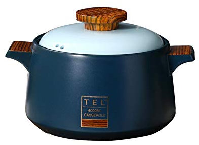 Zuppiera in ceramica Pentola in ceramica tonda Casseruola/Pentola di terracotta/Pentola di terracotta/Pentola per stufato Pentola in ceramica con coperchio resistente al calore (4L, blu)