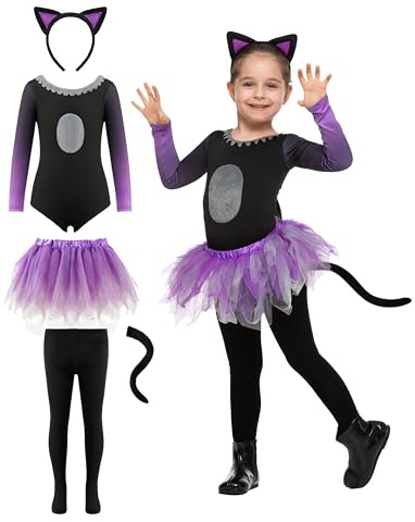 Spooktacular Creations Flickor Tutu katt kjol, barn kombinerat djur pannband svans kostym för halloween cosplay liten (5-7 år)