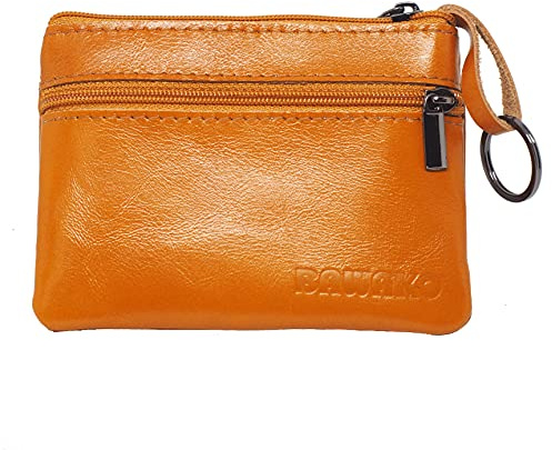 BAWAKO große Schlüsseltasche 3 Reißverschlussfächer Echtleder, Schlüsseletui für Damen Herren Kinder, Schlüsselmäppchen Kleingeldbörse kompakt handgemacht (Orange, W9,5/L13)