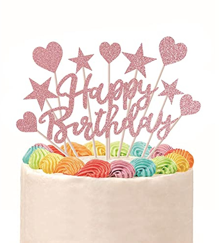Geburtstag Tortendeko,11 pcs Happy Birthday Cake Topper Geburtstagstorte Topper Set Cupcake Dekoration Kuchen Deko Kuchendeckel kuchendeko Geburtstag,für Mädchen Junge Kinder Taufe Party(Roségold)