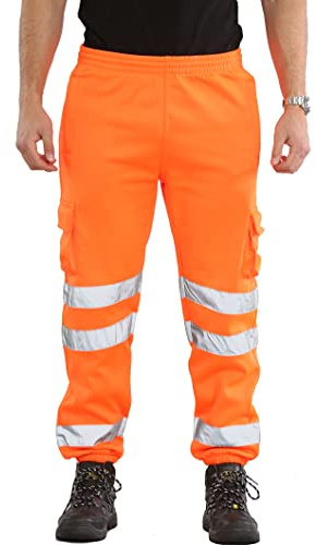 kraftd Mens Hi Vis Work Trousers Hi Viz Joggers Reflective Workwear High Visibility Tracksuit Bottoms Orange