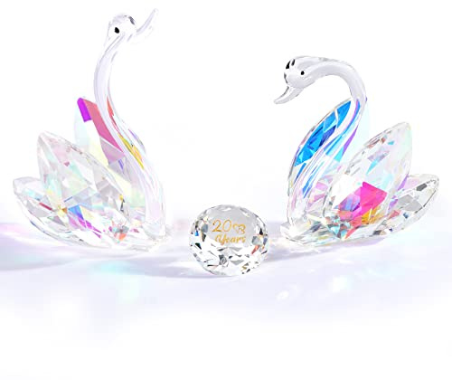 Lot de 2 cygnes transparents pour 20e anniversaire de mariage, cadeaux romantiques pour femme, elle, objets de collection en verre gravés 20 ans de mariage pour couple, décoration unique pour la