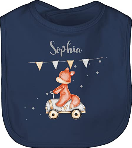 Geschenk mit Namen personalisiert by Shirtracer - Lätzchen - Tiere - Niedlicher Fuchs I Süßes Fuchsmotiv I Geburt Baby Fox Rennfahrer