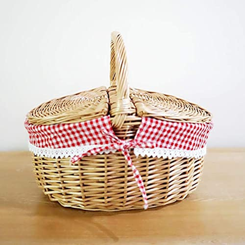 Picknickkörbe aus Weidengeflecht mit Deckel und Griff, Geschenkkörbe aus Weidengeflecht, Leer, Oval, Weidengeflecht, Picknickkorb, Süßigkeitenkorb, Aufbewahrungskorb, Hochzeitskorb