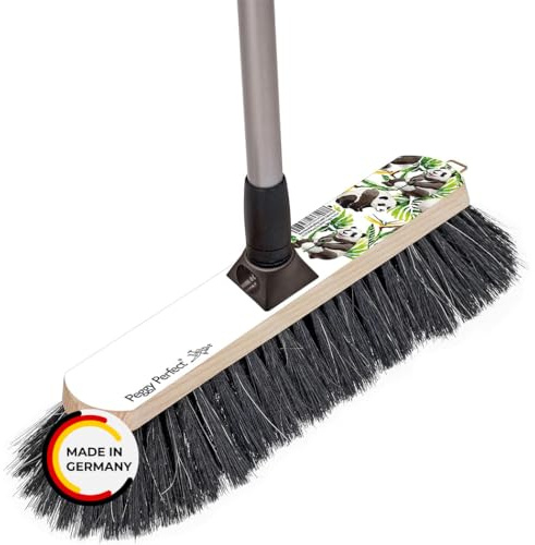 Peggy Perfect Stubenbesen Kehrbesen Zimmerbesen mit Einer dichten Naturhaarmischung und Teleskopstiel im einzigartigem Panda Bär Design. Buchenholz Besen mit Designaufdruck