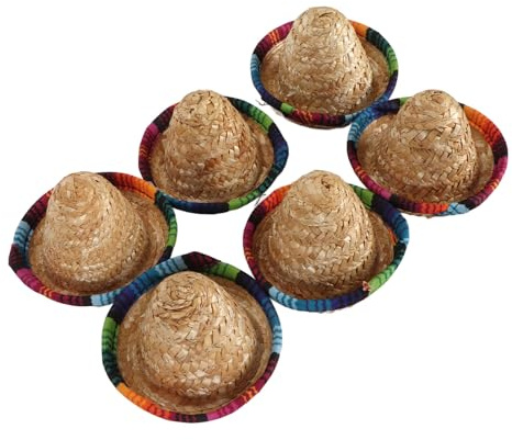 Mini-Strohhüte, 6 Stück, Mexikanischer Sombrero-Stil, Leuchtende Farben, 9,4 cm Durchmesser, Breiter Rand, Dekorative Mini-Hüte für DIY, Basteln, Partydekoration und Geschenke