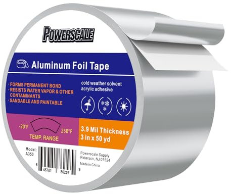 PowerScale Aluminium Klebeband 75mm x 45m Dicke 0.1mm Metallband Selbstklebend Wasser- und Hitzebeständiges Klebeband Alu Klebebandd für Wartung von Rohrleitungen