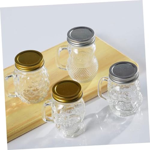 Ciieeo 4pcs Glass Candy Jar Mini Dessert Cups Handle for Summer Party As Ice Glass Cup for Home Use