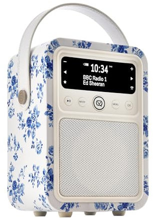 Laura Ashley Monty Radio DAB+/DAB con Bluetooth, FM e 60 Preset - Radio Sveglia con Porta USB per Ricaricare Dispositivi e Ingresso Cuffie - Radio Portatile con Finitura in Legno e Altoparlante 10W