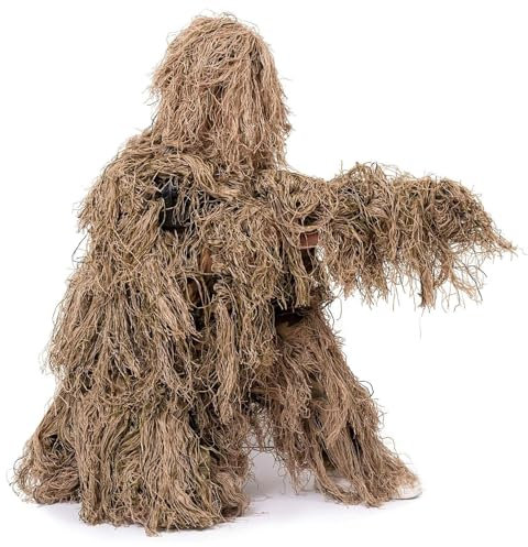 5-Teilige 3D Tarnanzug Camouflage Jagdbekleidung Jagdbekleidung Herren Einschließlich Jacke,Hose,Kapuze,Tragetasche Airsoft Kleidung Set für Outdoor Jagdfotografie,DryGrass-Adults