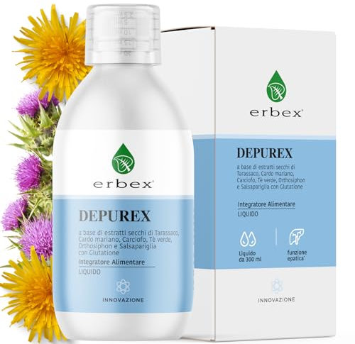 Erbex Depurex 300 ml - Integratore Detox e Purificante con Azione Depurativa e Rigenerante: con Glutatione, Cardo Mariano,Carciofo, Orthosiphon, Tarassaco, Salsapariglia