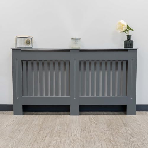 Jack Stonehouse Extra Large Radiator Cover Matt Grey Paint Over Radiator Shelf Clip On With Vertical Slats Sturdy MDF Wooden Radiator Covers For Bedroom Or Living Room Furniture Slim Radiator Cover