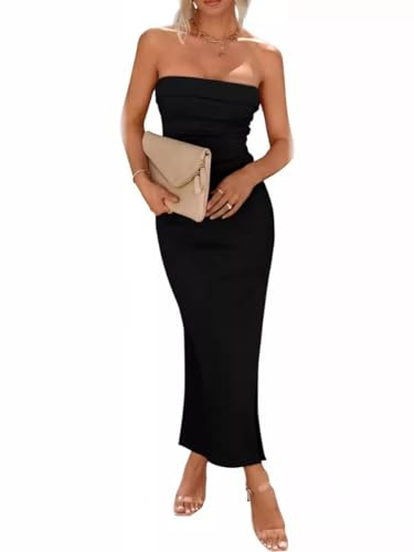 CADTARBAB Tubo Vestido de Verano sin Mangas Mujer Sexy Vestido Elegantes Largo de Verano sin Espalda con Tirantes Vestido de Fiesta Club (L)
