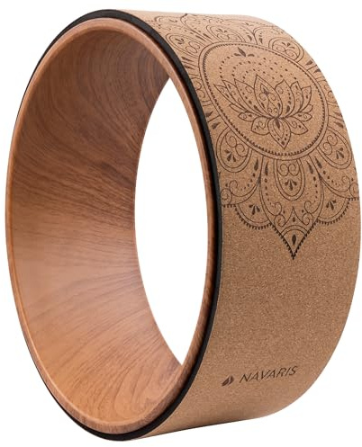 Navaris Cork Yoga Wheel - Enhances Flexibility & Pose Deepening - Ideal Yoga Accessories for Stretching, Pilates- Lightweight, Durable Exercise Equipment for Home Use - Wood