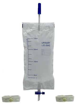 Sacca per la raccolta urine da gamba - monouso - capacità ml. 750 - tubo cm.10 - valvola anti reflusso - scarico a T - Conf. 10 pz - CE