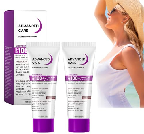 Sonnencreme LSF 100, 2024 Neu Sunscreen SPF 100 für Gesicht und Körper, SPF 100 Sunblocker, Beruhigende Sunscreen, Sonnenlotion mit UVA/UVB-Schutz für Reisen, Waterproof und Nicht Fettend (2pc)