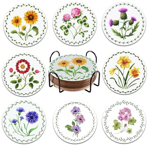 8-Stücke Diamond Painting Untersetzer mit Halter, DIY Blume Diamant Kunst Painting Kits für Anfänger, Erwachsene Kinder Runde Volle Bohrer Diamant Malerei Handwerk Zubehör