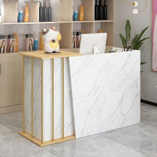 Rezeption Schreibtisch Theke Schreibtisch für Kasse & Einzelhandel, multifunktionale moderne Transaktion Theke, stehender Fronttisch für Büro, Für Eine Vielzahl(Size:140x90x40cm,Color:Marmorstil)