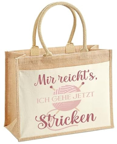 LIEBTASTISCH Jutetasche Shopper bedruckt mit spruch Mir reichts, ich gehe jetzt stricken - Einkaufstasche stilvoll & praktisch - Jutebeutel - Geschenkidee