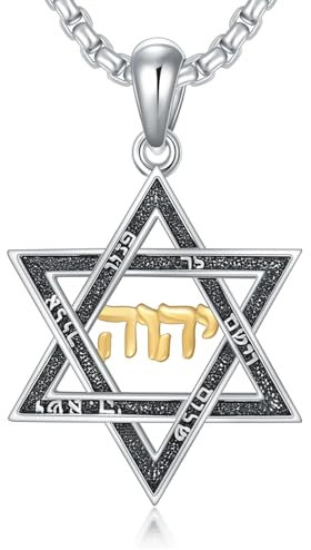 ROMANTICWORK Davidstern Kette 925 Sterling Silber Judenstern Anhänger Halskette Magen David Anhänger Yhvh Yhwh Jehovah Yahweh Hebräische Halskette Jüdischer Israel Schmuck Geschenke für Männer Damen