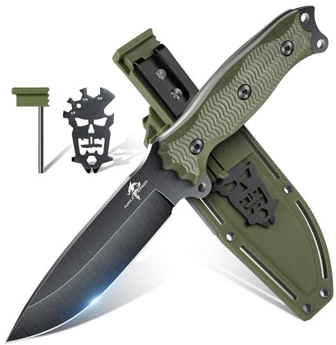 Purple Dragon Outdoor Survival Messer mit Kydex Scheide - Full Tang Outdoormesser Feststehendes klinge Jagdmesser mit Schärfer für Camping, Outdoor, Bushcraft (Grünes)