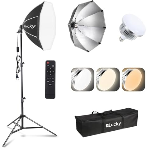 EZLucky 20 Octagonal Softbox Lighting Kit, Podcast Lighting Kit with Dimmable 85W LED Bulb (3000K-6500K), 25-60 Adjustable Tripod & Remote for Video Recording, YouTube, Portrait Photography