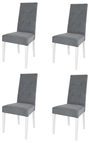 t m c s Tommychairs - 4er Set Moderne Stühle Nicole für Küche und Esszimmer, robuste Struktur aus lackiertem Buchenholz Farbe Weiss, gepolstert und mit Dunkelgrau Samt bezogen