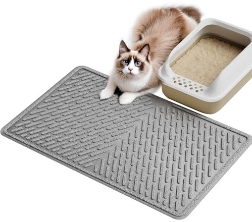 Pieviev Katzenstreu Matte 76×58cm, wasserdichte Katzenmatte für Katzentoilette, Strukturierte Katzenklo Unterleger zum Auffangen von Streu, rutschfeste XL Katzenstreumatte, Leicht zu Reinigen, Grau