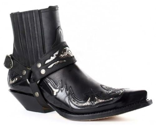 SFSSWSRYDF Cowboy-Stiefel mit Kubanischer Absatz Herren Westernstiefel Metallspitzen Biker Rock Biker Boots