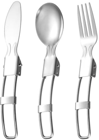 Cubiertos de Camping, Cubiertos Plegables, Cubiertos de Camping 3 en 1, Cubiertos de Viaje Ultraligeros y Portátiles, Cubiertos Plegables de Acero Inoxidable, con Cuchillo, Tenedor y Cuchara