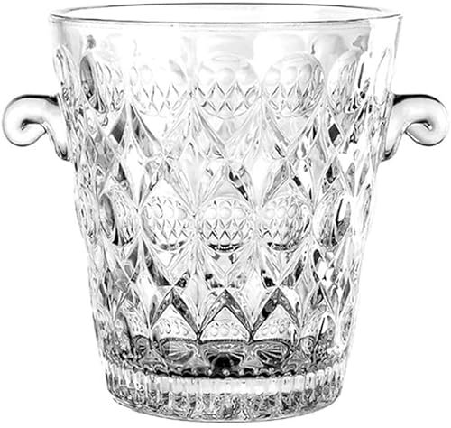 High Face Value Ice Bucket,Glass Wineportable Crystal Champagne Bucket Ice Cube Container Clear Wine Chiller Cooler Carry Handle Ice Buckets/Clear/14 * 15Cm